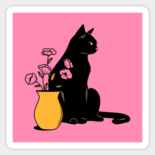 Playful Black Cat in pink Magnet